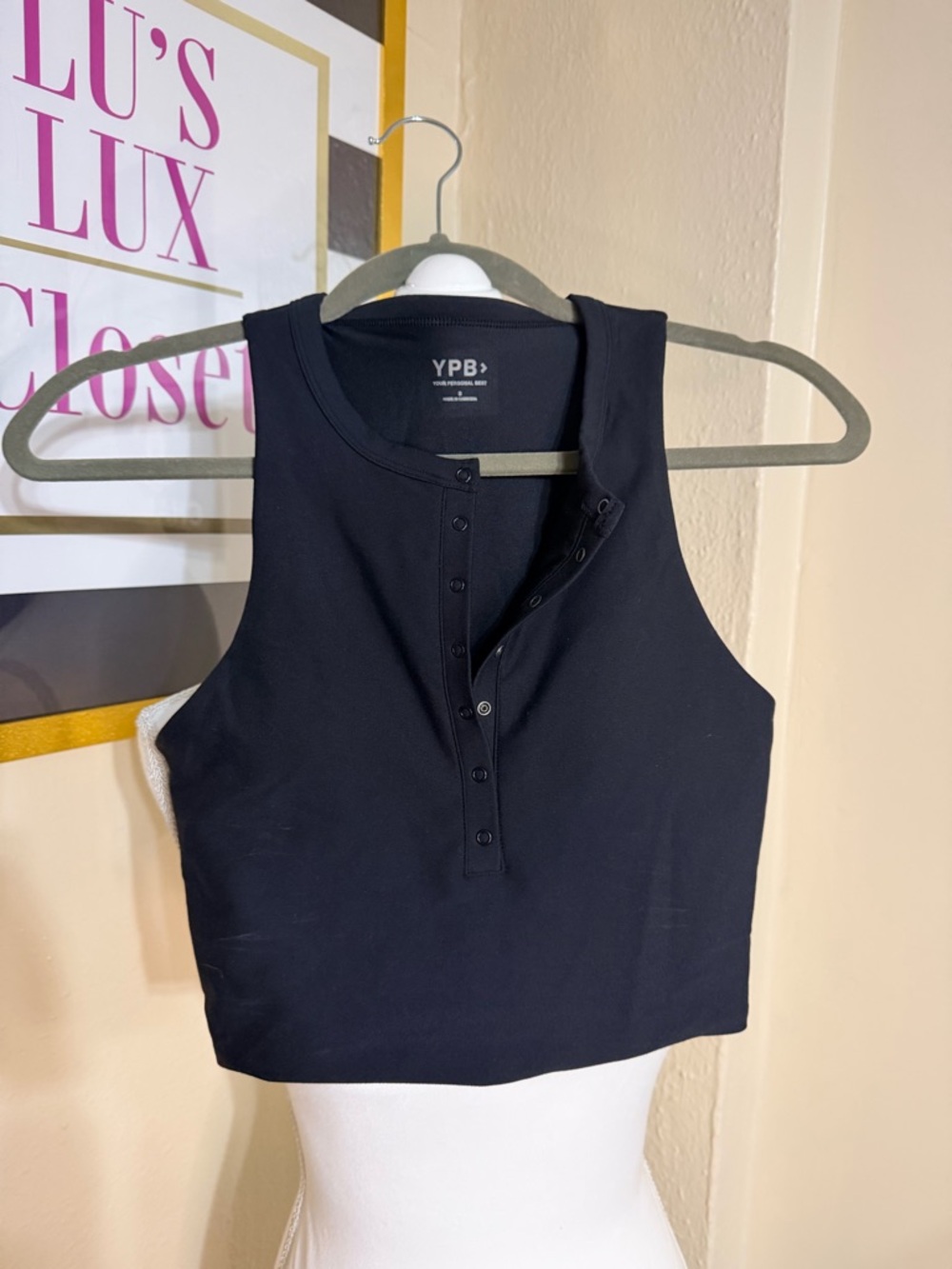 Black Henley Crop Tank Top